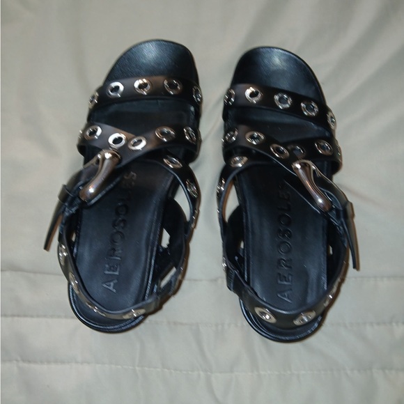 AREOSOLES Black Grommet Platform Sandal with Buckle - Women - Picture 3 of 8
